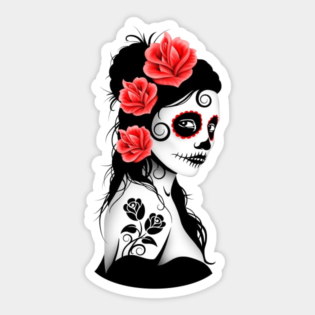 Red Day of the Dead Sugar Skull Girl Sticker by jeffbartels